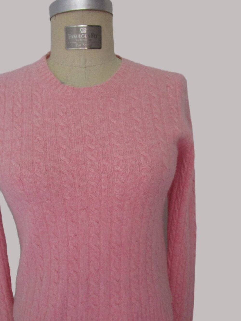 Cable CASHMERE Crew Pullover Knit Sweater Jumper Heathered Pink